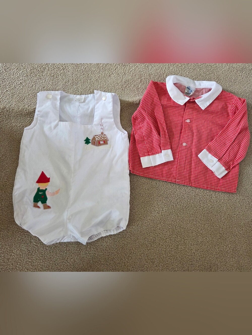 Vintage Nannette Embroidered Elf Gingerbread 2 Pc Set Size 12 Months